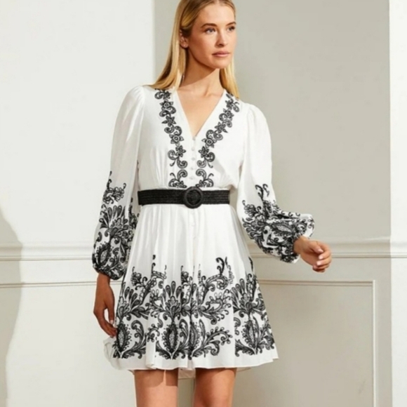 ANTONIO MELANI Black and White Long Sleeve Dress - Picture 1 of 5